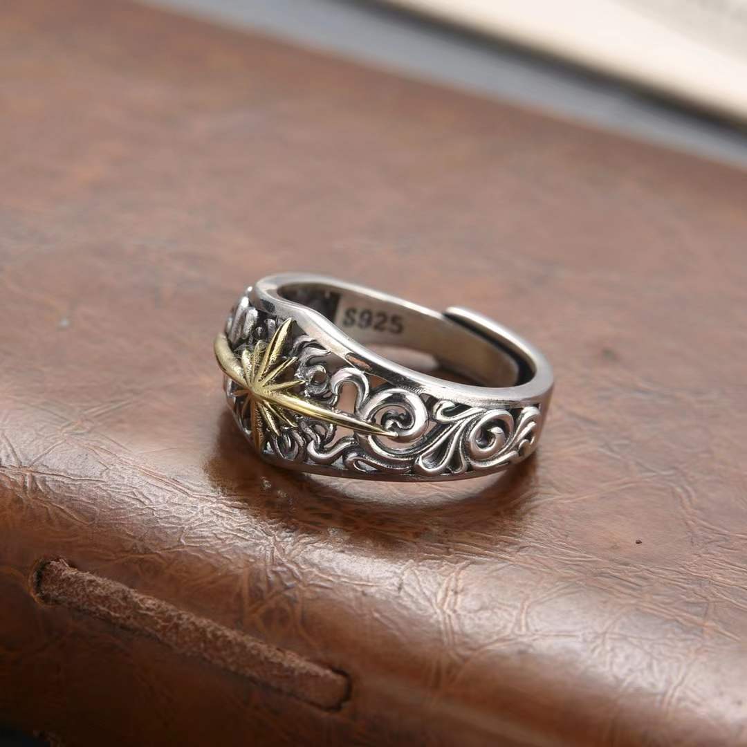 Solvianus - Sunburst Silver Cuff Bracelet & Ring Set