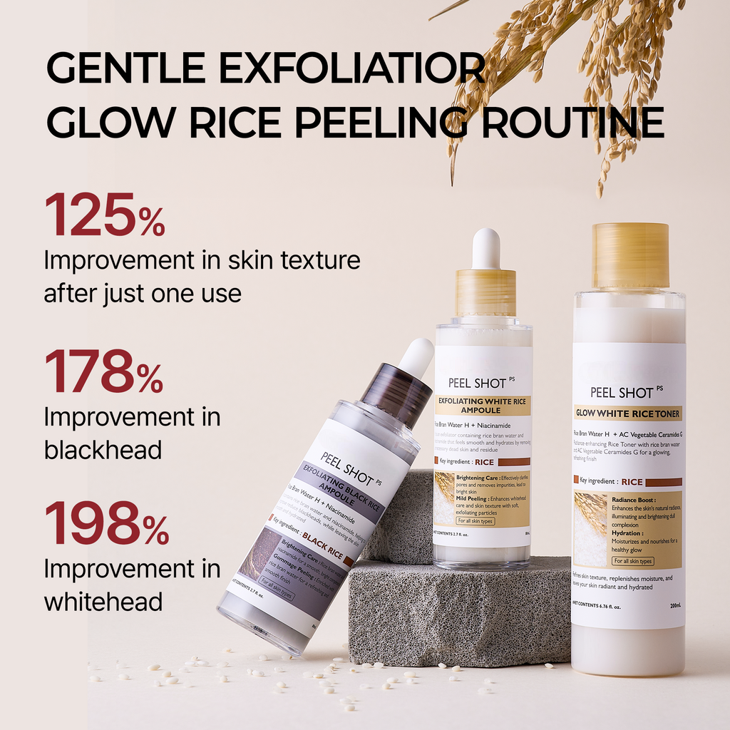 Meesue Peel Shot Korean Skincare Set with Niacinamide & Rice Toner for Dull Skin