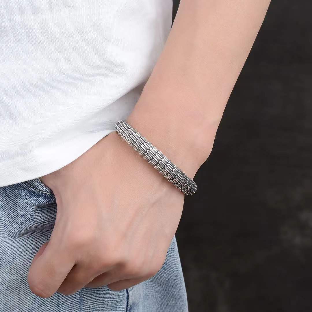 Valdran - Dragon Scale Silver Cuff Bracelet
