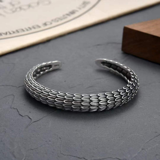Valdran - Dragon Scale Silver Cuff Bracelet