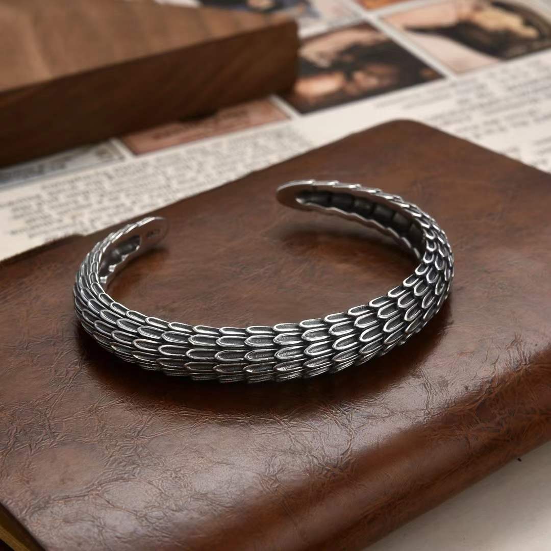 Valdran - Dragon Scale Silver Cuff Bracelet