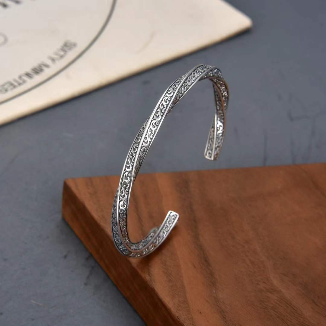 Tervin - Vine Etched Silver Cuff Bracelet
