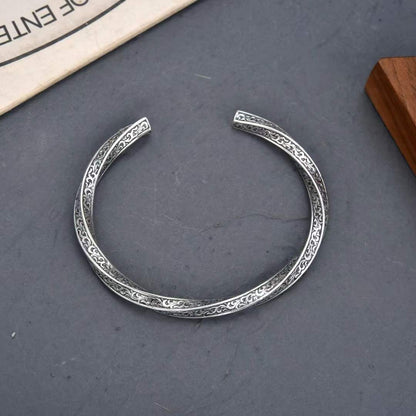 Tervin - Vine Etched Silver Cuff Bracelet