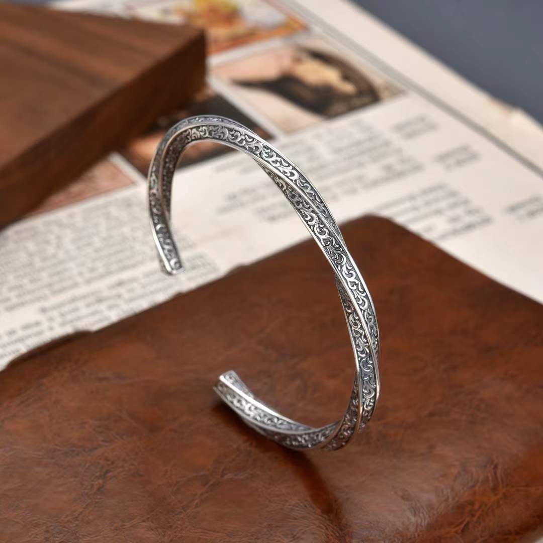 Tervin - Vine Etched Silver Cuff Bracelet