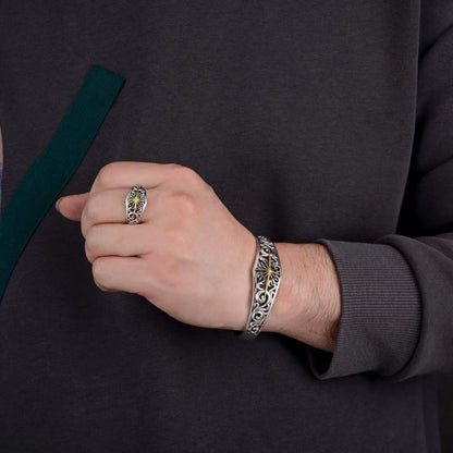 Solvianus - Sunburst Silver Cuff Bracelet & Ring Set