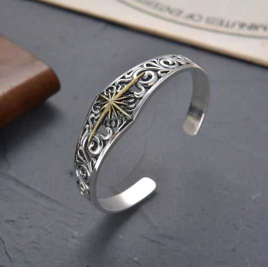 Solvianus - Sunburst Silver Cuff Bracelet & Ring Set