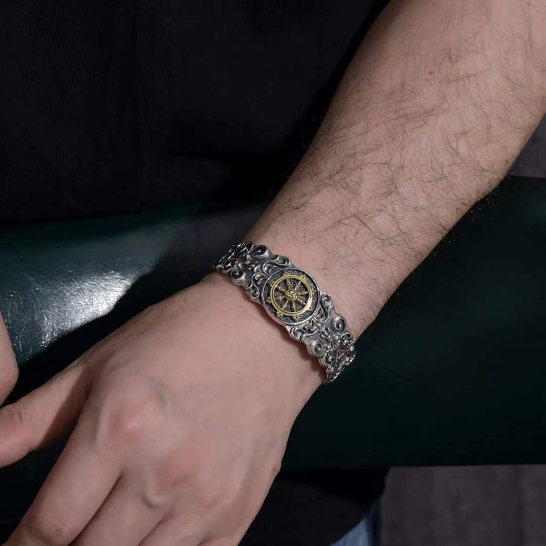 Zantara - Dharma Wheel Silver Cuff Bracelet