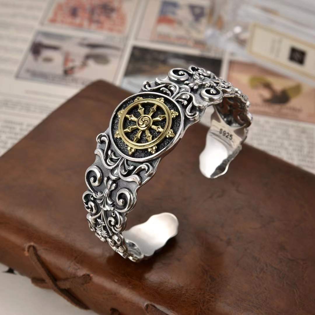 Zantara - Dharma Wheel Silver Cuff Bracelet