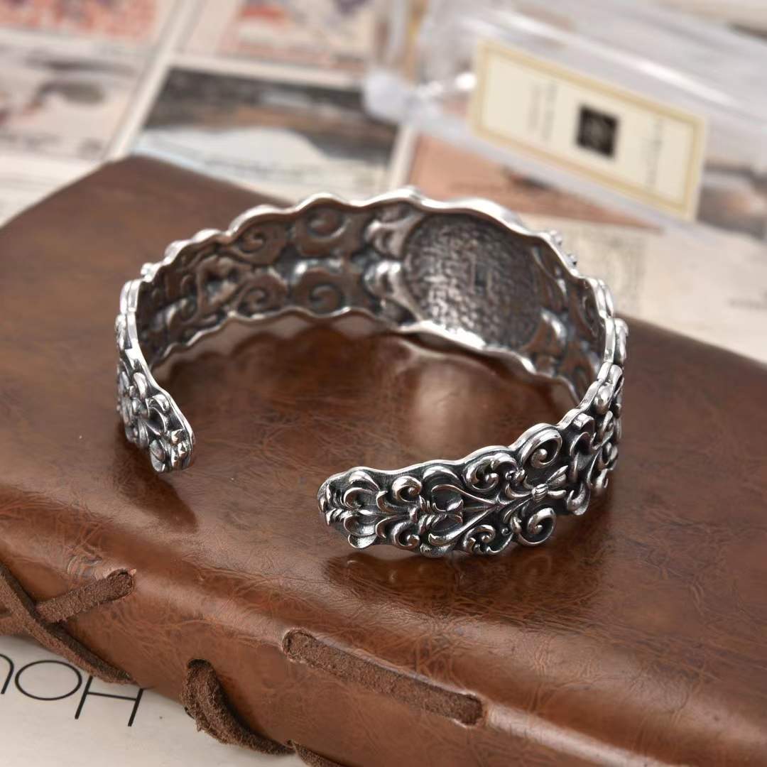 Zantara - Dharma Wheel Silver Cuff Bracelet