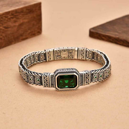 Zarif - Silver Bracelet with square-cut Sapphire & Emerald