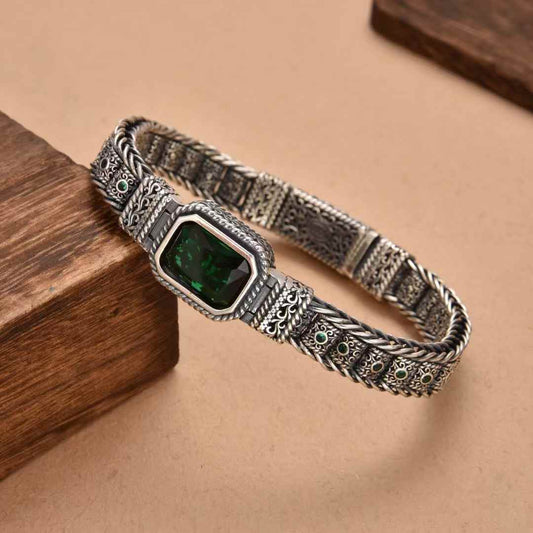 Zarif - Silver Bracelet with square-cut Sapphire & Emerald