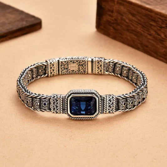 Zarif - Silver Bracelet with square-cut Sapphire & Emerald