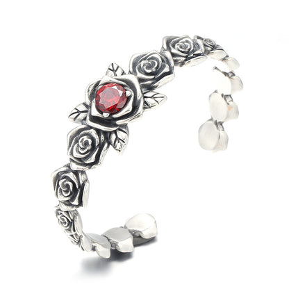 Thorn - Retro Silver Ruby Rose Bangle