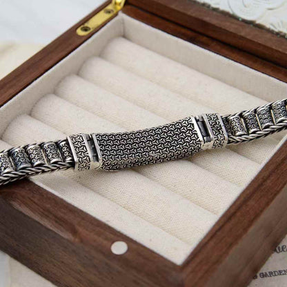 WcArts - Tang Lion Armor Beaded Cuff (Masculine Silver Bracelet)