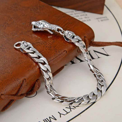 Drakar - Serpent Clasp Silver Cuban Bracelet