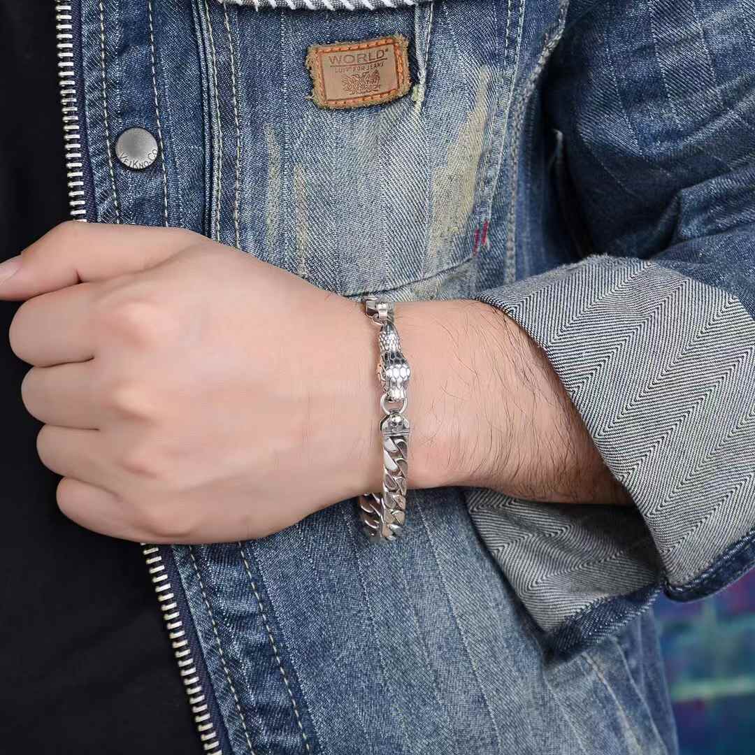 Drakar - Serpent Clasp Silver Cuban Bracelet