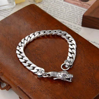 Drakar - Serpent Clasp Silver Cuban Bracelet