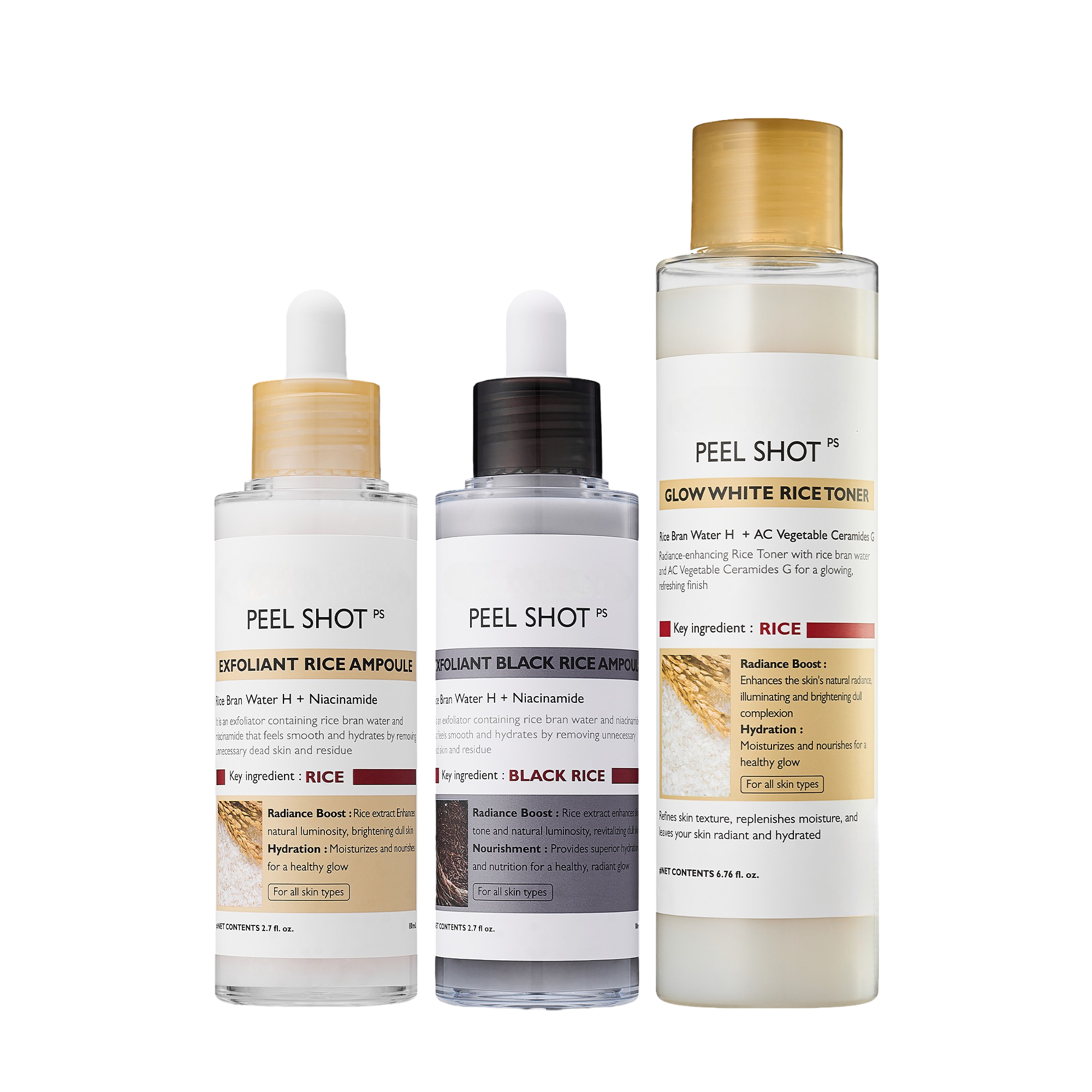 Meesue Peel Shot Korean Skincare Set with Niacinamide & Rice Toner for Dull Skin