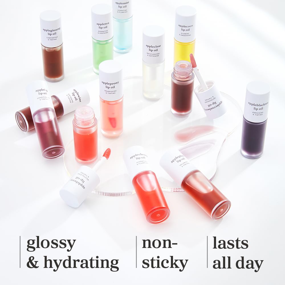 Meesue Korean Lip Oil Trio – Appleberry, Appleplum & Applewine, Sheer Tinted Gloss Set