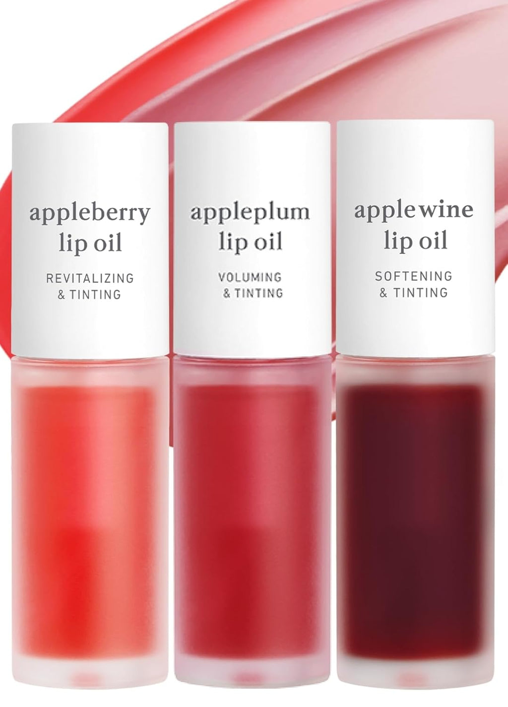 Meesue Korean Lip Oil Trio – Appleberry, Appleplum & Applewine, Sheer Tinted Gloss Set