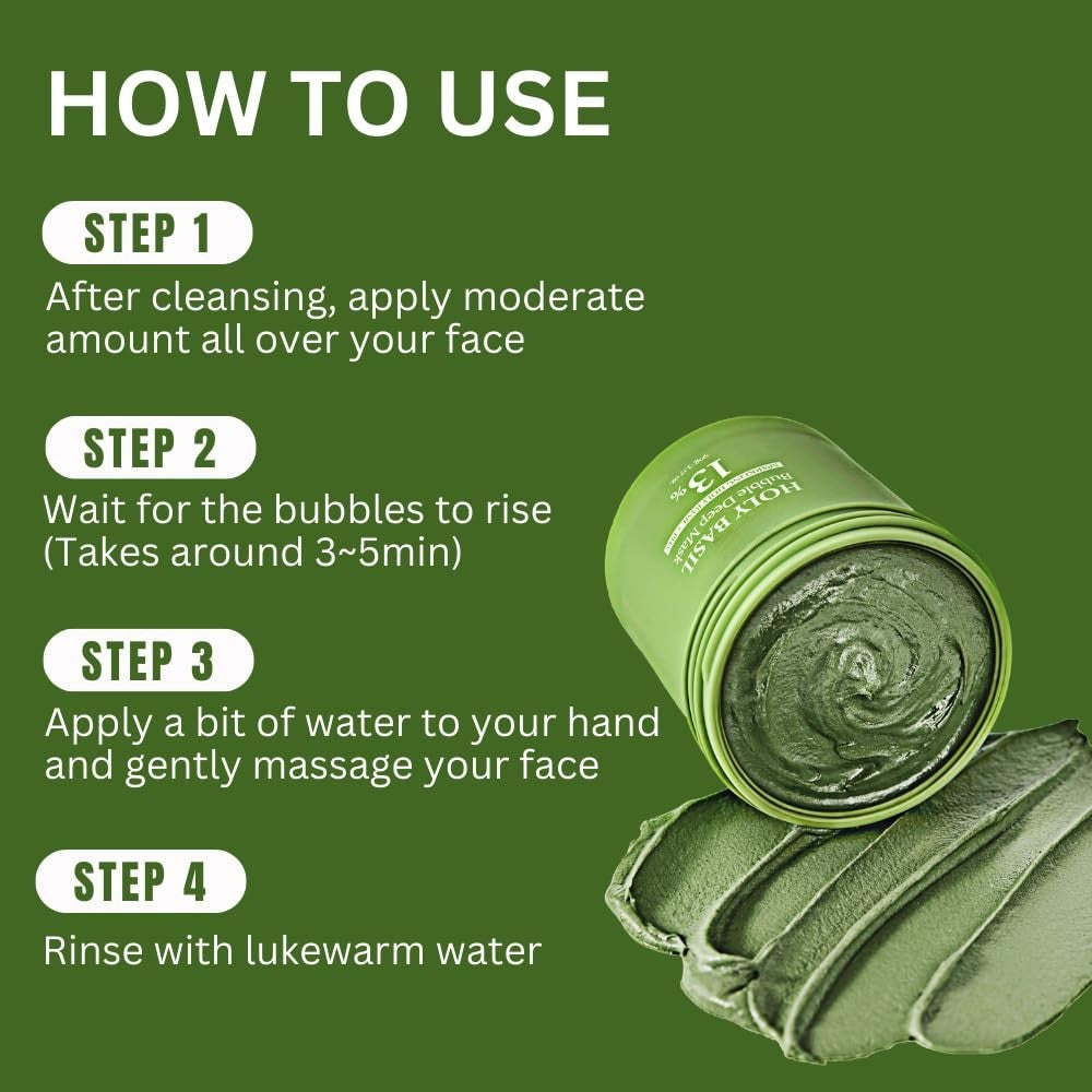 Meesue Holy Basil Bubble Deep Mask with Korean Clay & PHA for Pores, Blackheads & Blemishes