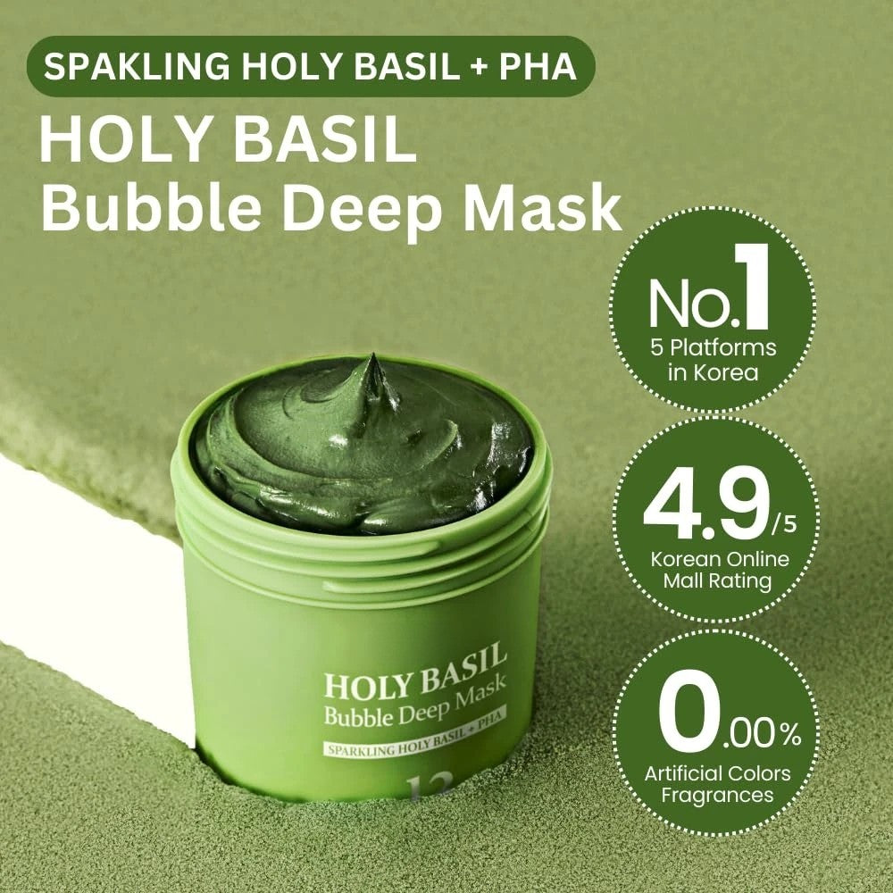 Meesue Holy Basil Bubble Deep Mask with Korean Clay & PHA for Pores, Blackheads & Blemishes
