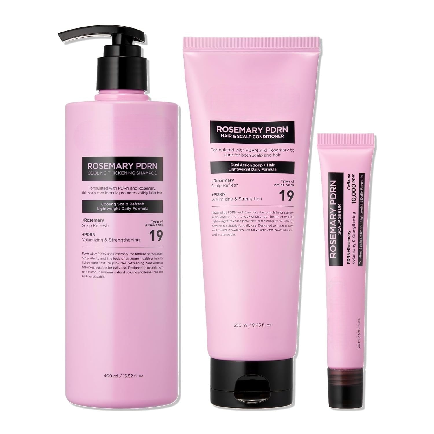 Meesue Rosemary PDRN Hair and Scalp Care Set with Thickening Shampoo, Conditioner and PDRN Stick