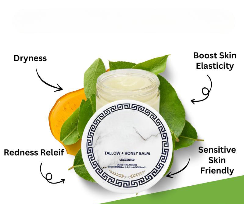 Meesue Grass-Fed Tallow Balm with Honey & Vitamins A, D, E, K for Dry and Sensitive Skin