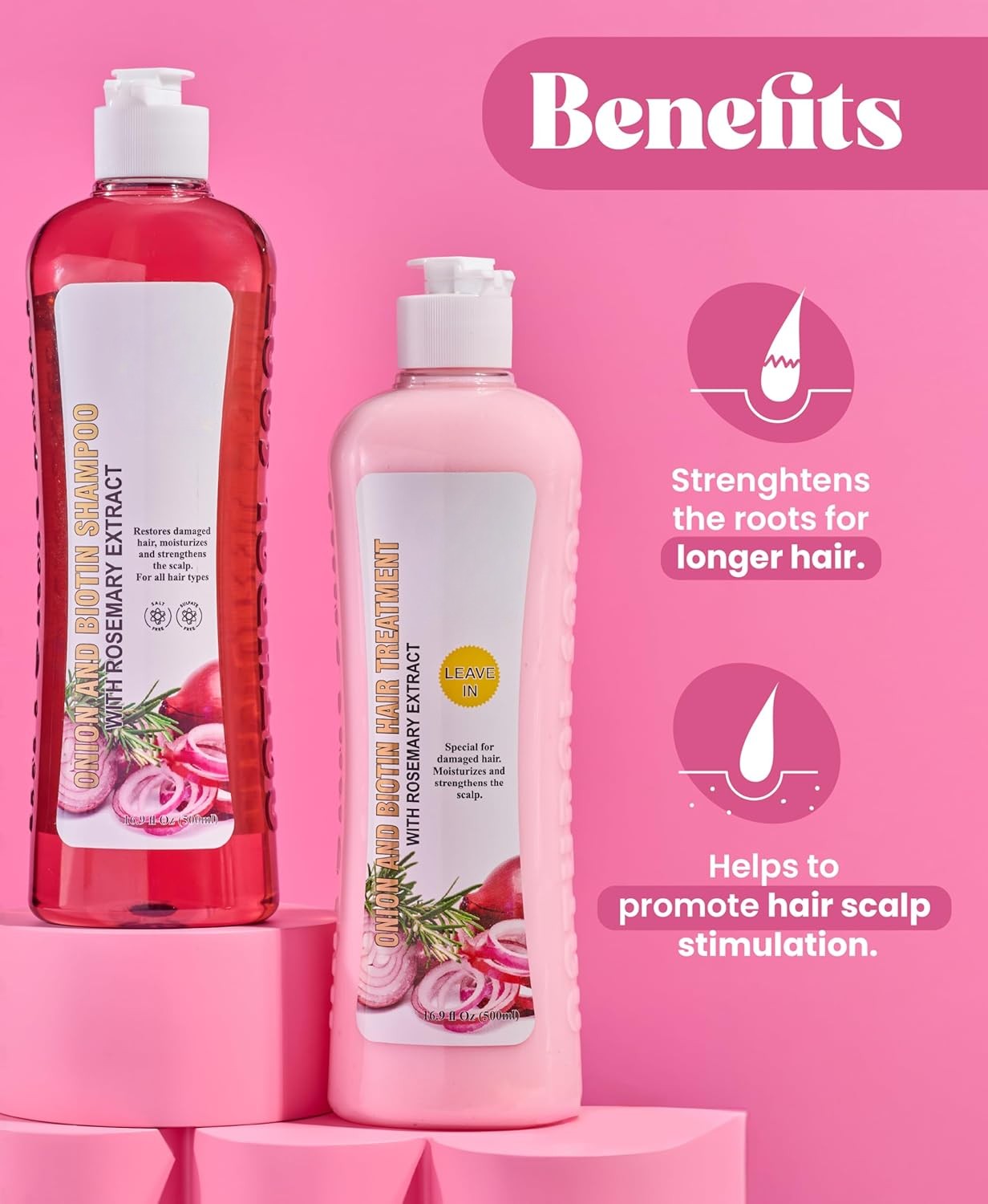 Meesue Onion Biotin & Rosemary Shampoo + Treatment Set for Thicker, Fuller Hair