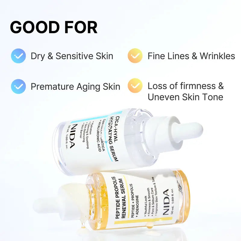 Meesue NIDA Hydrating Serum Duo with Peptides & Hyaluronic Acid for Fine Lines