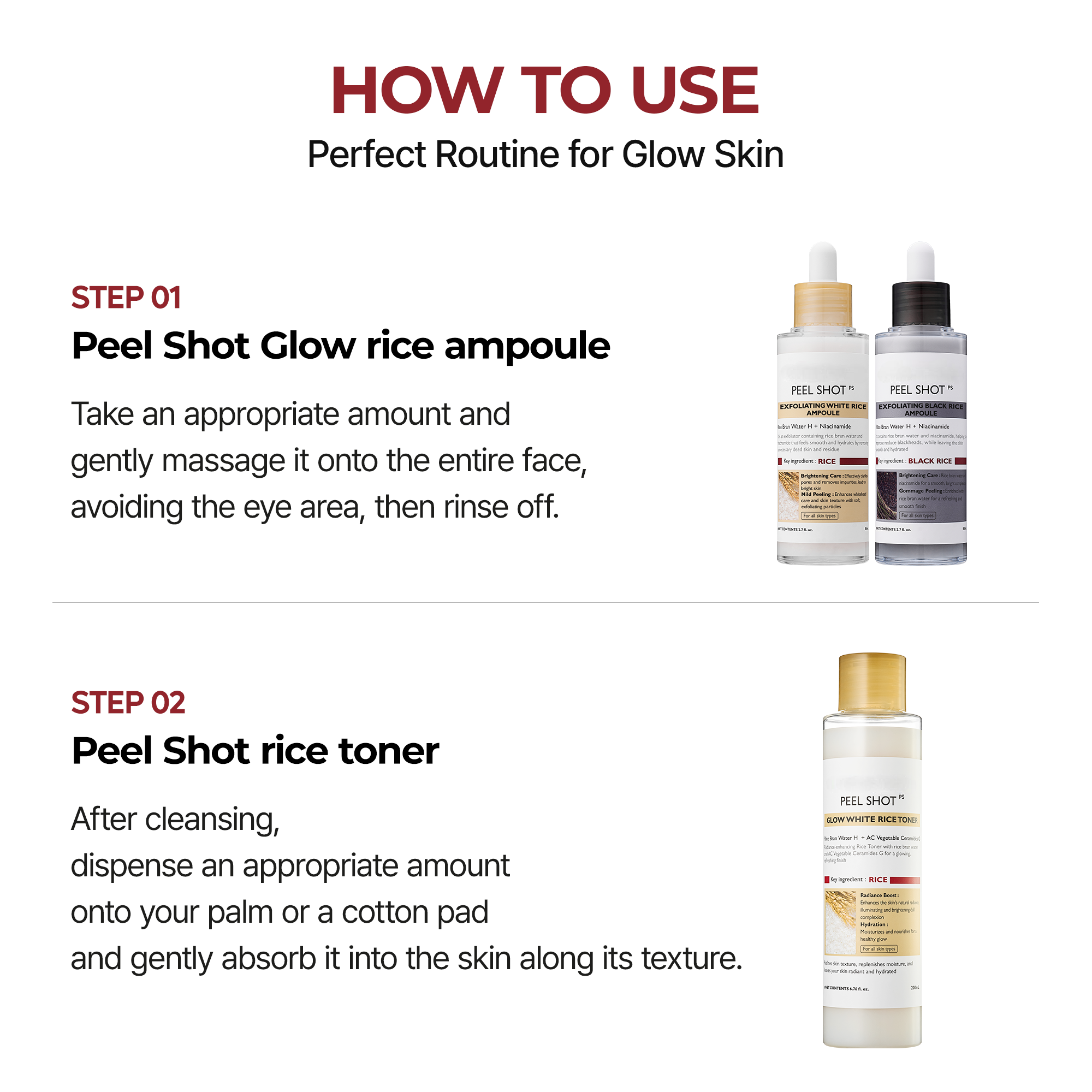 Meesue Peel Shot Korean Skincare Set with Niacinamide & Rice Toner for Dull Skin