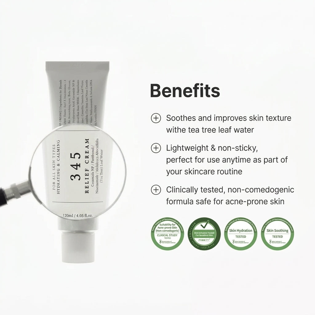 Meesue 345 Relief Cream Ceramide Moisturizer with Niacinamide for Sensitive Skin & Blemishes