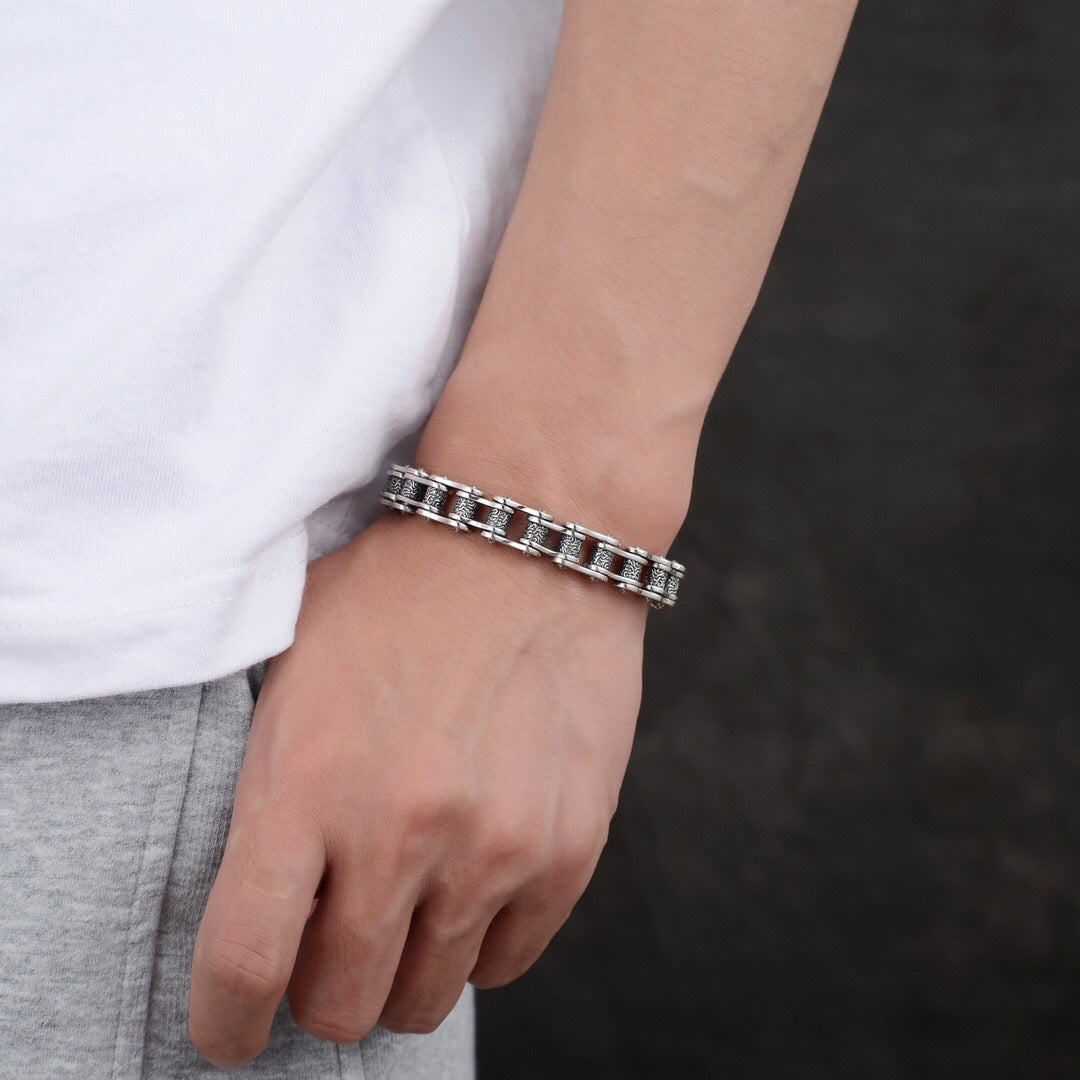 Stillness - Hand-Carved Sterling Silver Bracelet