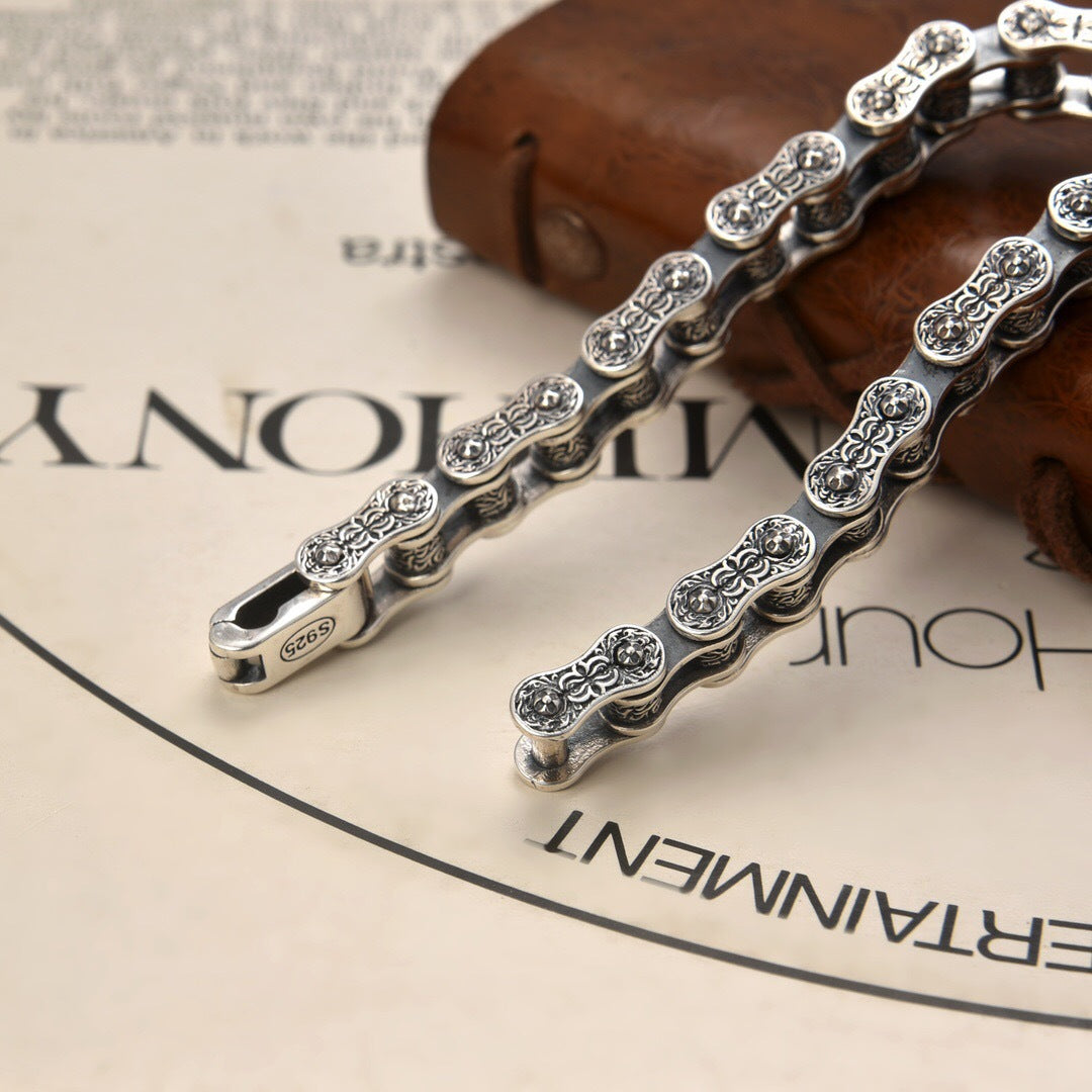 Stillness - Hand-Carved Sterling Silver Bracelet