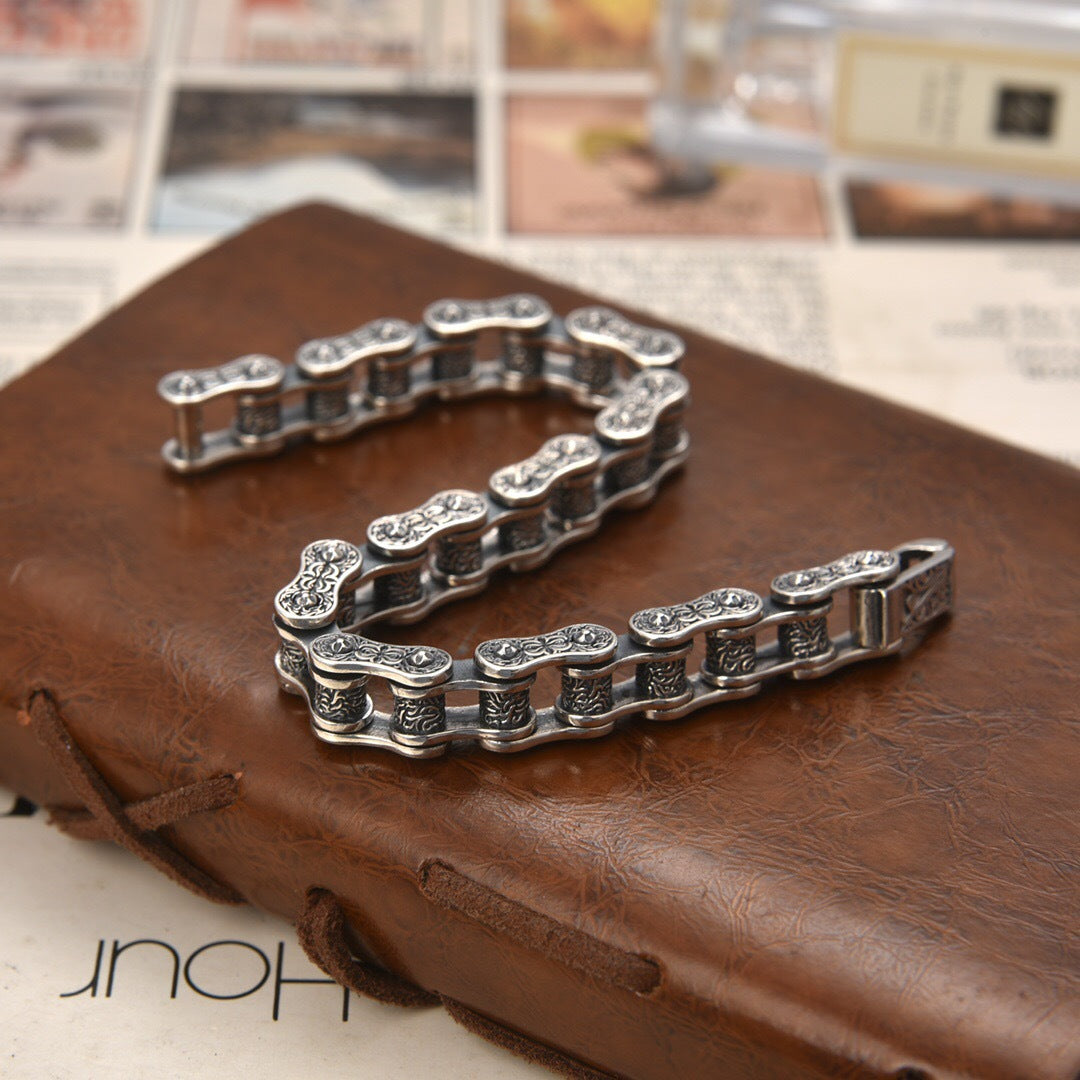 Stillness - Hand-Carved Sterling Silver Bracelet