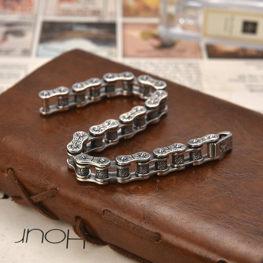 Stillness - Hand-Carved Sterling Silver Bracelet