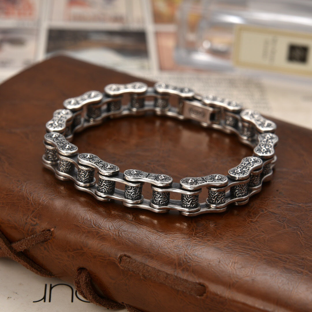 Stillness - Hand-Carved Sterling Silver Bracelet