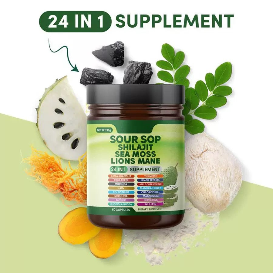 Meesue Soursop Wellness Supplement 24-in-1 — Sea Moss, Black Seed Oil & Turmeric