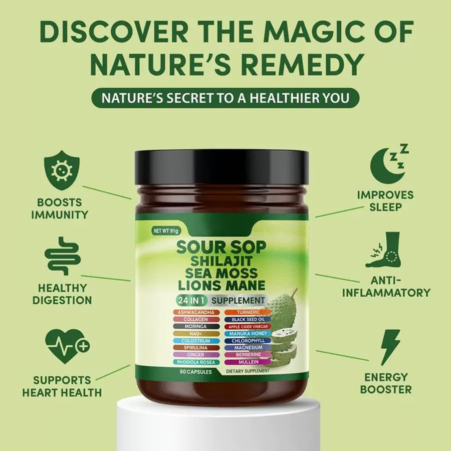 Meesue Soursop Wellness Supplement 24-in-1 — Sea Moss, Black Seed Oil & Turmeric