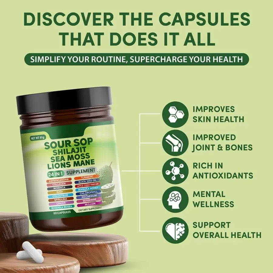 Meesue Soursop Wellness Supplement 24-in-1 — Sea Moss, Black Seed Oil & Turmeric