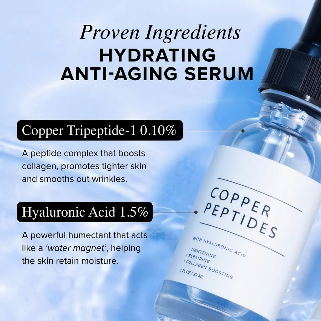 Meesue Copper Peptides GHK Firming Serum with Hyaluronic Acid for Fine Lines & Elasticity