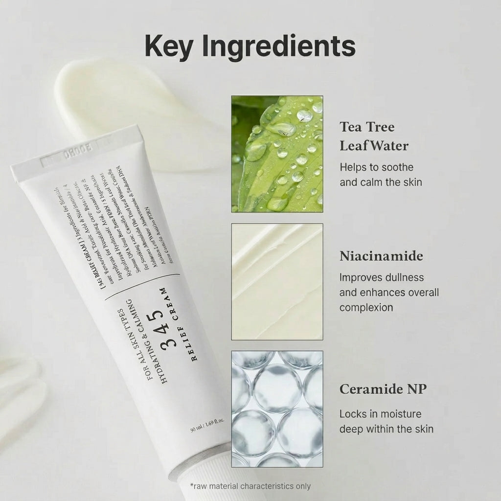 Meesue 345 Relief Cream Ceramide Moisturizer with Niacinamide for Sensitive Skin & Blemishes
