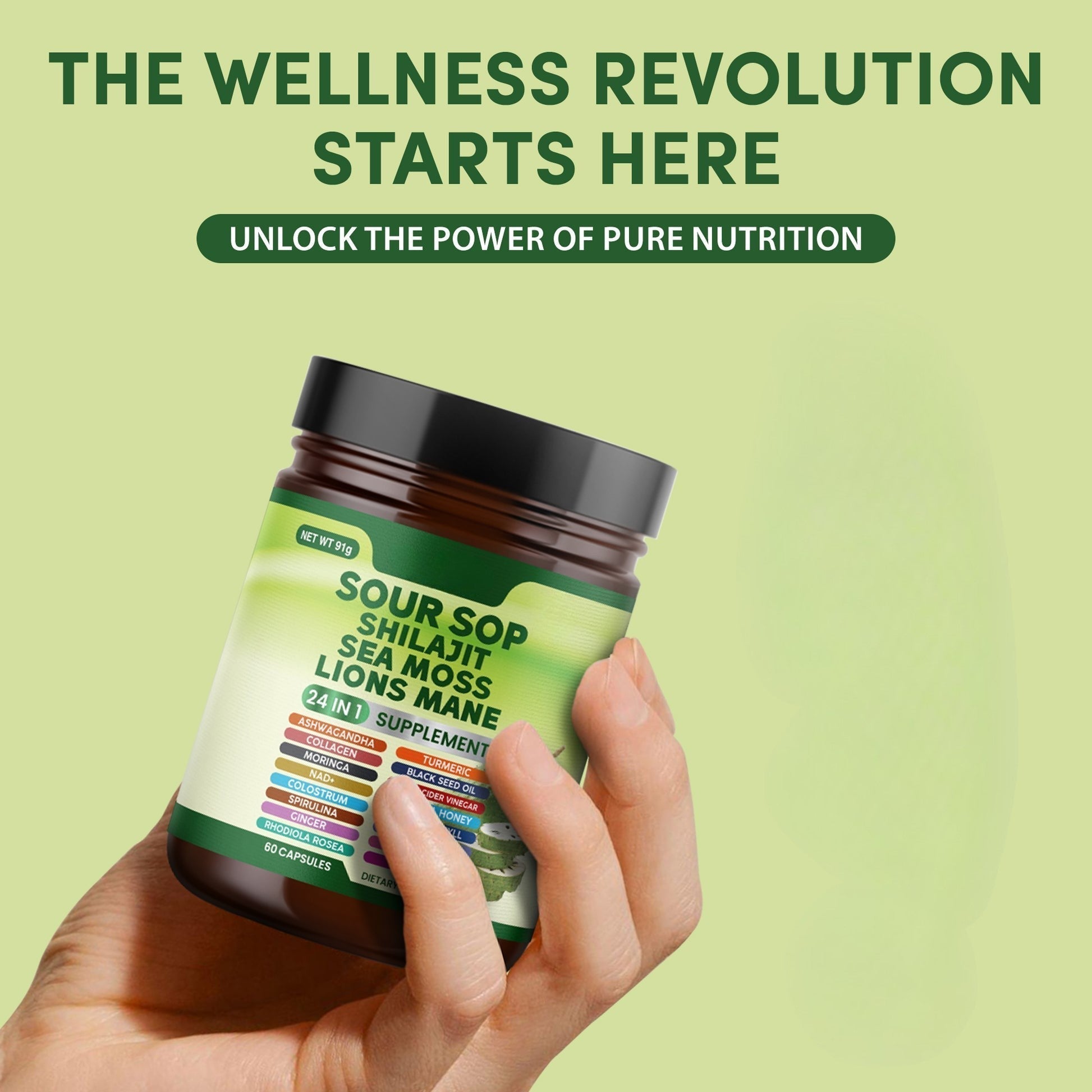 Meesue Soursop Wellness Supplement 24-in-1 — Sea Moss, Black Seed Oil & Turmeric