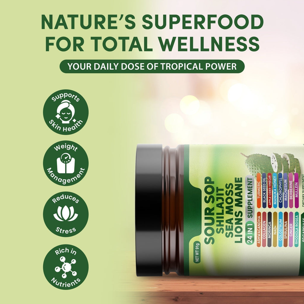 Meesue Soursop Wellness Supplement 24-in-1 — Sea Moss, Black Seed Oil & Turmeric
