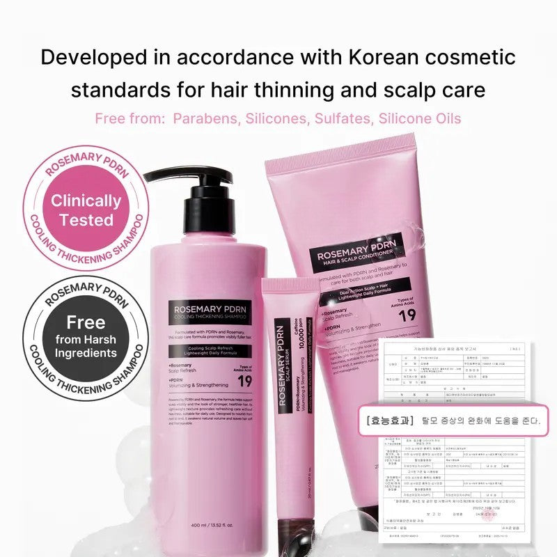 Meesue Rosemary PDRN Hair and Scalp Care Set with Thickening Shampoo, Conditioner and PDRN Stick
