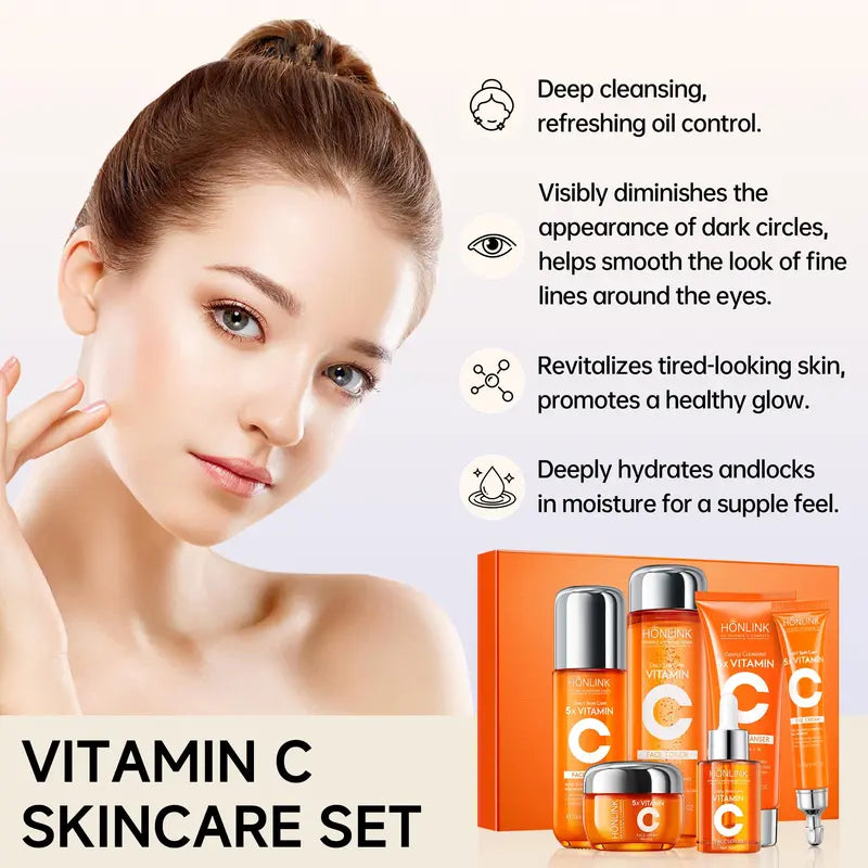 Meesue Korean 5X Vitamin C Skincare Set with Cleanser, Toner, Serum, Lotion, Eye and Face Cream